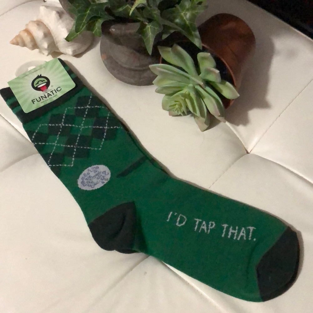 New “Funatic” brand Novelty Socks-Golf Themed-Unisex-Cotton Blend-Green